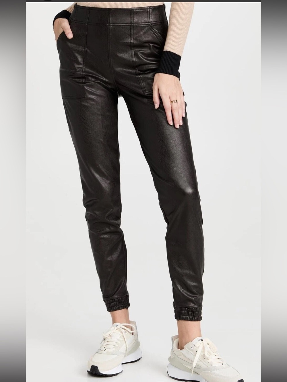 Spanx Leather Like Faux Leather Jogger Elastic Pull On Waist Pants Black Size XL
